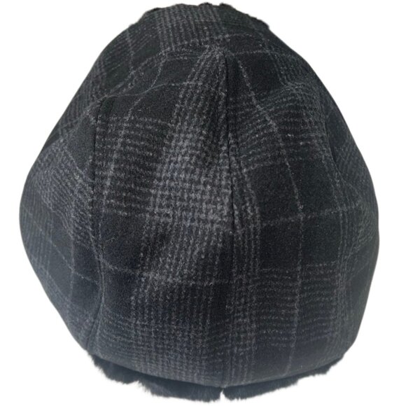 Banana Republic Glen Check Black and Grey Plaid Fur Detail Hat S/M - Picture 6 of 10